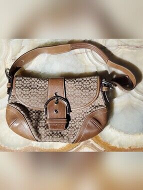 Coach Small Tan & Brown Signature Canvas Shoulder Bag